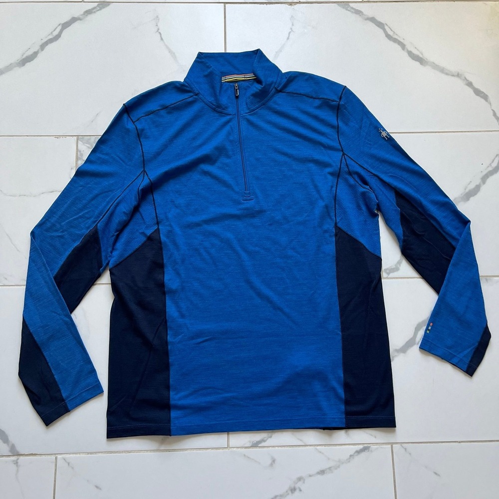 Smartwool Merino Sport 150 1/4 zip long-sleeve shirt Laguna Blue Deep Navy Sz L